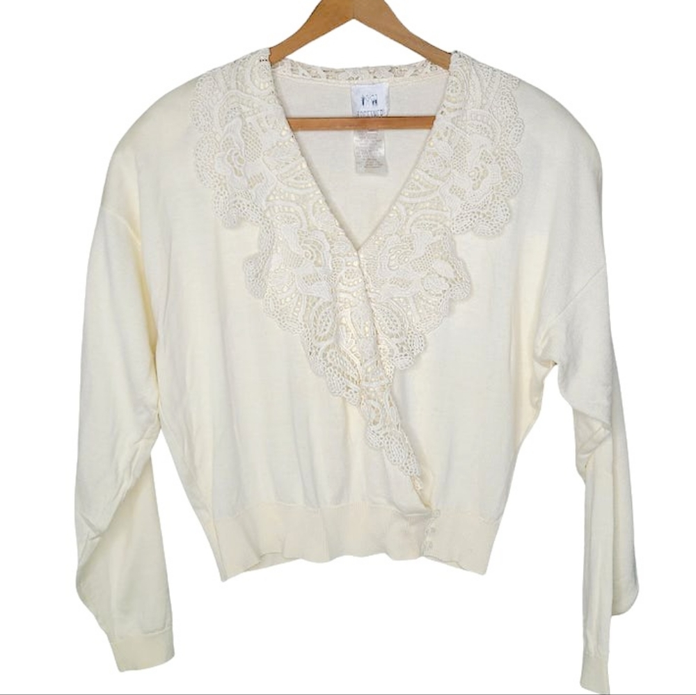 1980s Ivory Lace Collar Vintage Sweater by Together